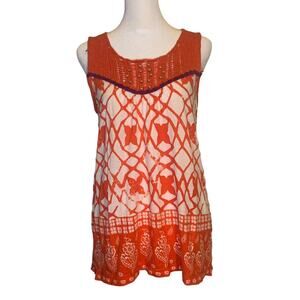 Meadow Rue Anthropologie orange & white pattern tank top size S